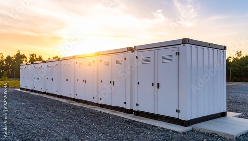 High-resolution image of white BESS containers