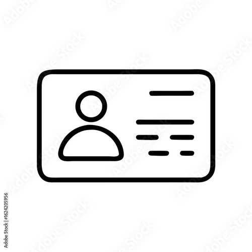 Identification card with a person icon and text lines in a simple black and white outline style vector