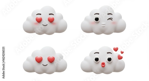 Cute cloud icons with expressions