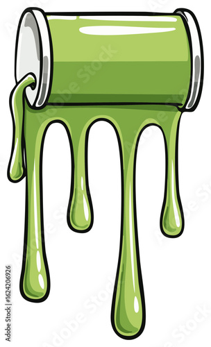 Vibrant green toxic slime oozing and dripping from a cylinder graphic illustration