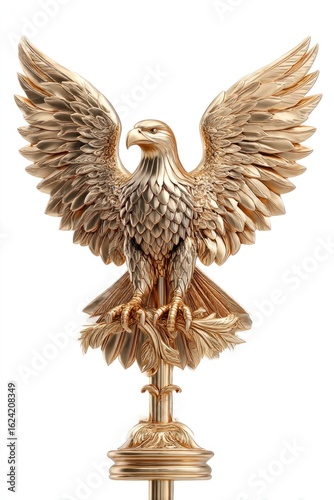 Gold eagle finial on white background