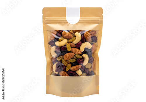 Trail mix in a brown package isolated on transparent background