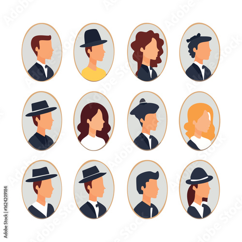 Cute cartoon girl character in profile view. Vector avatar illustration of a child with a ponytail in an oval frame.