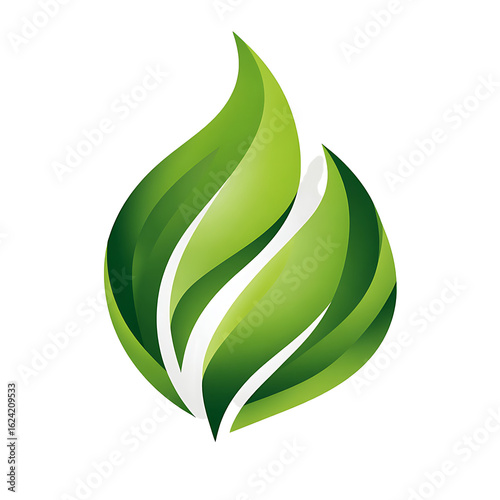 Abstract green leaf flame logo design