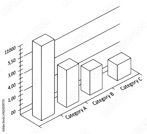 Isometric Bar Chart Line Art