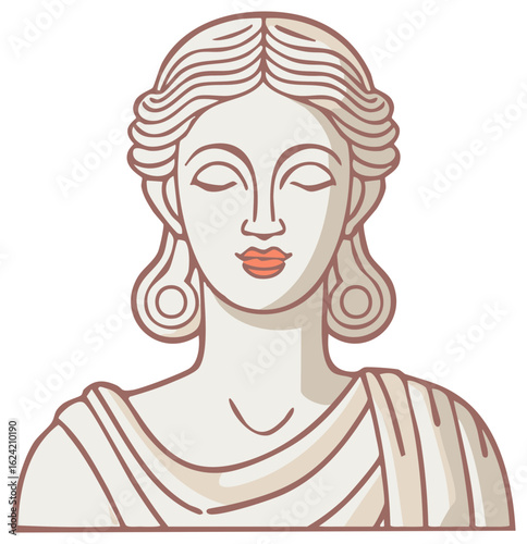 Greek Woman Statue Vector Illustration in Minimal Cartoon Style