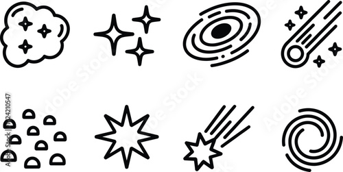 Space Galaxy Celestial Icons Set Outline Style on Transparent Background