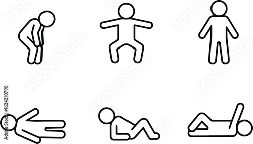 Stick Figures Set Various Poses, Simple Line Art on a Transparent Background, Minimalist