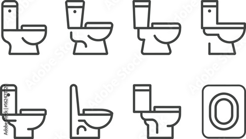 Toilet Icon Set with Modern Line Art Style on Transparent Background