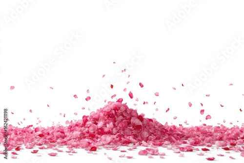 Pink rose petals cascading from a pile