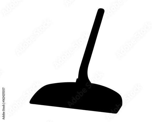 Silhouette of dustpan on white background representing household cleaning supplies