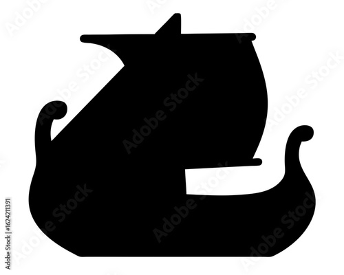 Silhouette of a Classic Viking Longship on a White Background