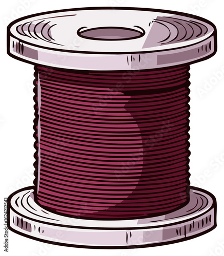 Full Spool of Burgundy Thread Cartoon Style, Sewing and Crafts, Needlework and Textile Industry Resource