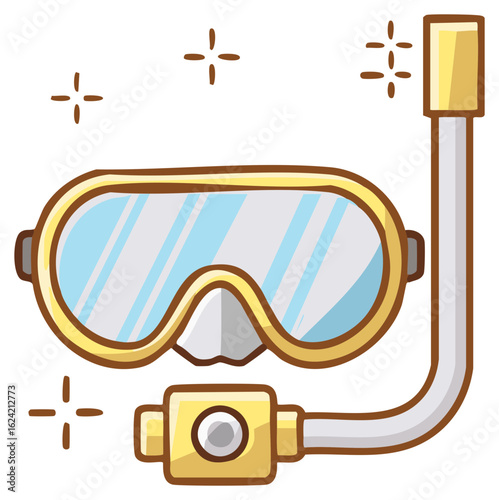 Cartoon style snorkel mask and tube illustration for diving and summer water sports