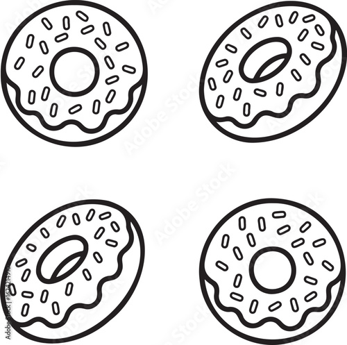 Set of Donut Outline vector illustration isolated On Transparent Background