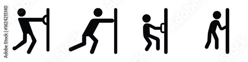 Set of pull or push door signs. Vector push and pull icon sticker design concept. Vector Illustration .