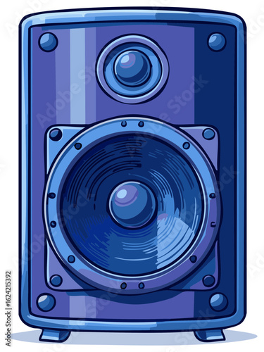 Illustrated blue loudspeaker with detailed speaker elements