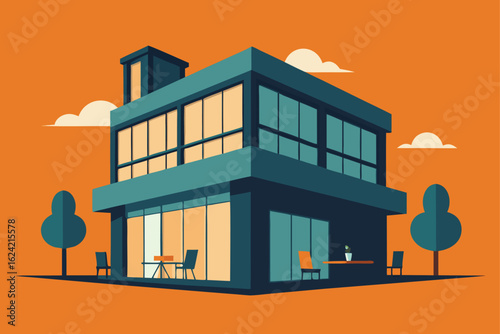 mid rise office building with cafes on ground floo.eps