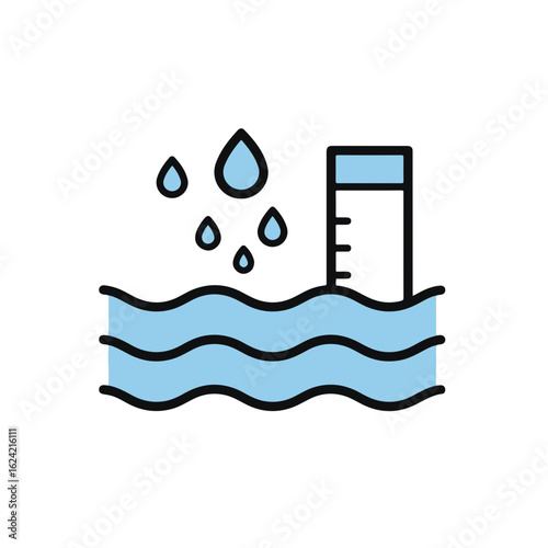 An illustration depicts a water level with water drops.