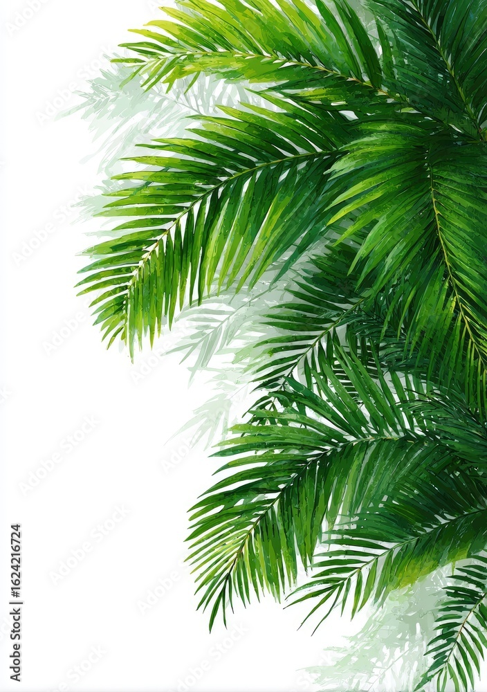 Fototapeta premium Lush palm fronds against white background