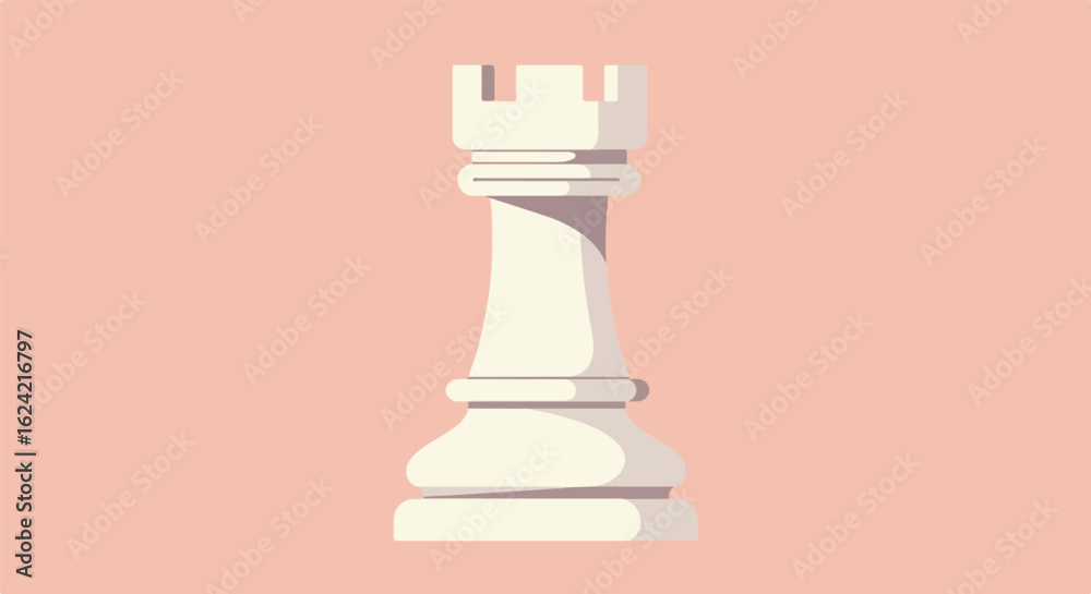 Rook piece. Strategy icon on pink. Isolated. Chess game, plan or thinking Rook piece. Strategy icon on pink. Isolated. Chess game, plan or thinking