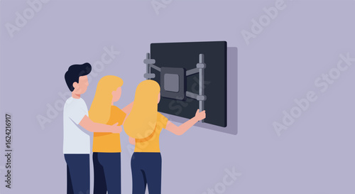 Flat family hangs flat screen on flat wall mount, DIY, home, home improvement