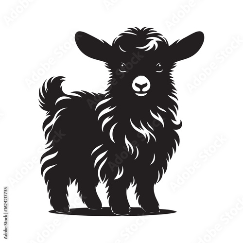 Angora Goat Silhouette Vector Black SVG Clipart Isolated Farm Animal Graphic for Cricut Laser Cutting and Print
