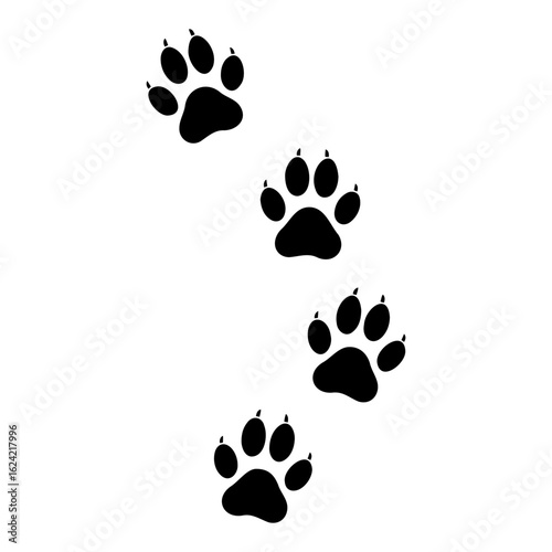 Vector Two animal paw prints with claws in black and white illustration on transparent background