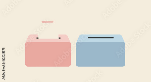 Depositing a ballot, choice concept. Boxes on light background show decision