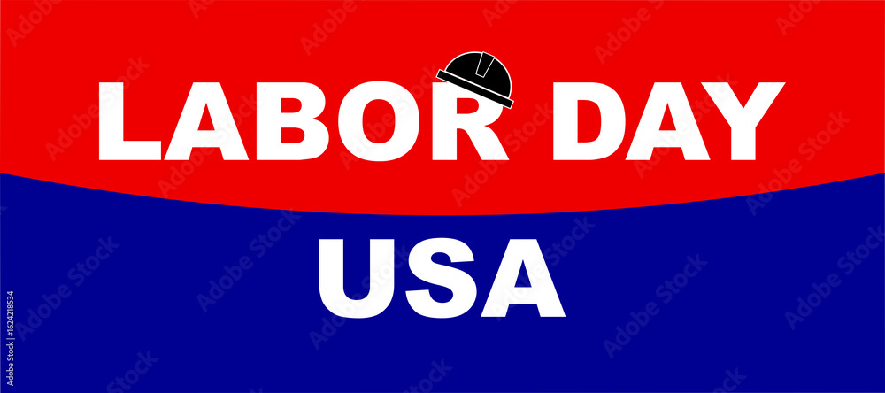 Fototapeta premium USA Labor Day Poster Design with Red and Blue Background and Hard Hat Icon 