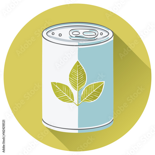 Canned food with plant leaves icon illustration concept of organic ingredients and healthy diet