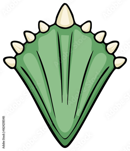 Cartoon Green Dragon Skin or Dinosaur Frill Spikes Illustration