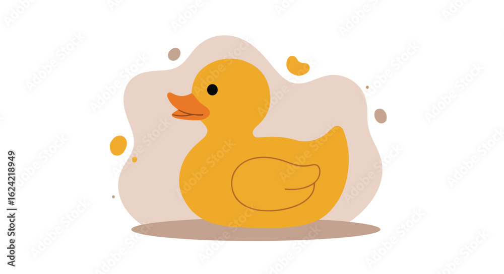 Fototapeta premium Yellow rubber ducky illustration with abstract shapes in a background