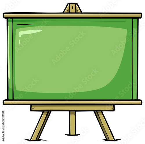 Illustration of a green chalkboard on a wooden easel for education concept or classroom use.