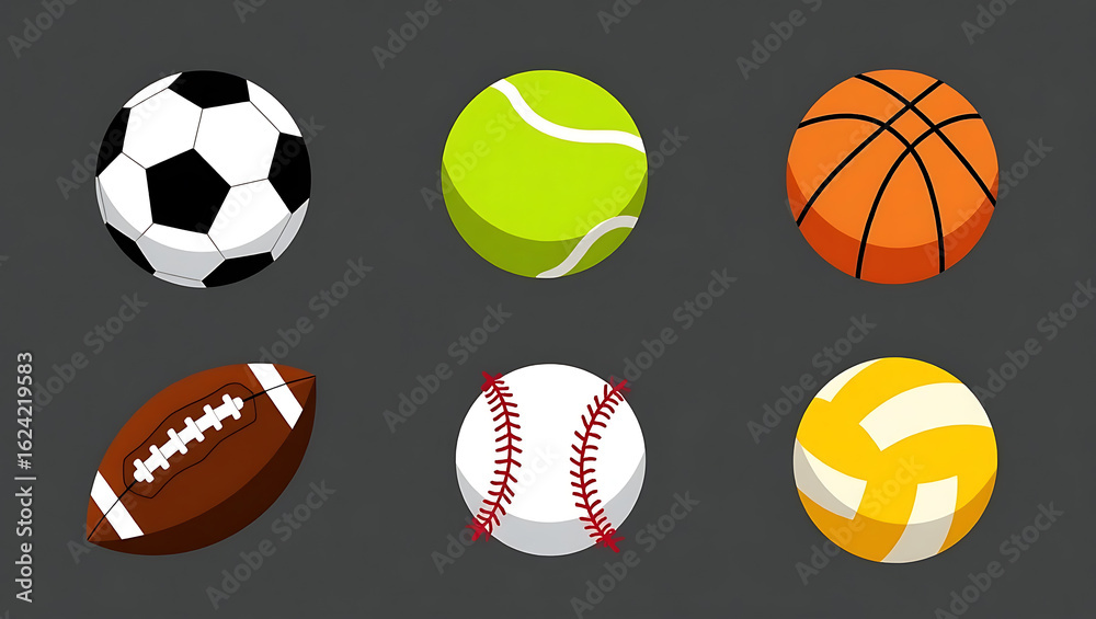 Six Different Sports Balls Arranged in Two Rows soccer 5 Six Different Sports Balls Arranged in Two Rows soccer 5