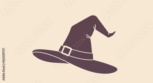 Isolated flat witch hat silhouette, beige background, for festive events
