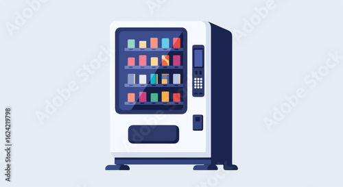Isolated vending machine dispensing snacks, with a plain background, for design