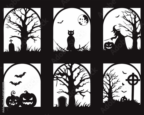 Black Halloween Window Silhouettes