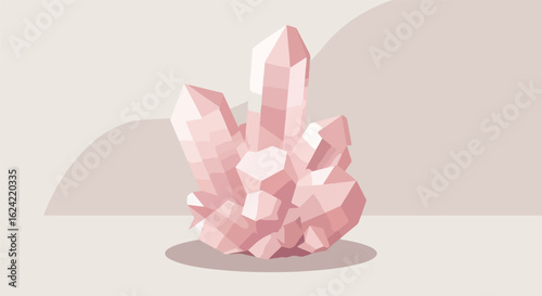 Crystal healing pink cluster on beige surface, neutral background, for spiritual use