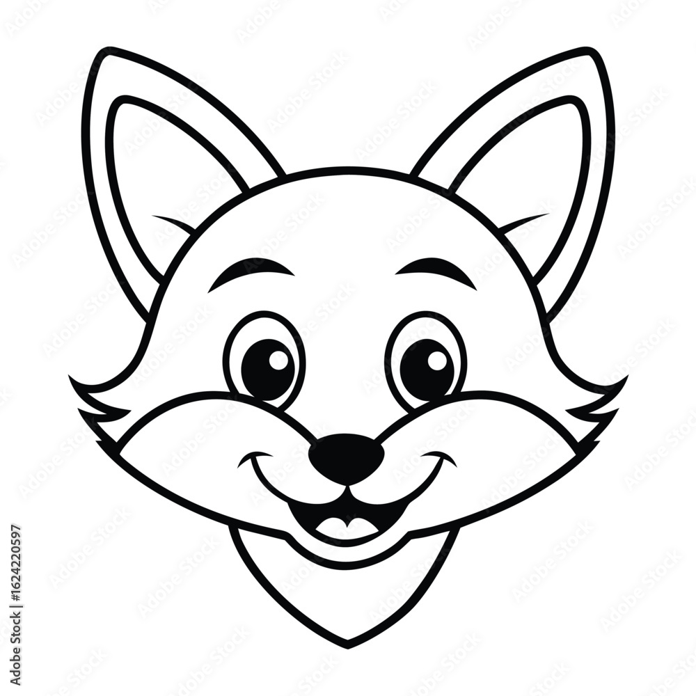 Cartoon Fox Head Outline Smiling Cute Animal Illustration Design Cartoon Fox Head Outline Smiling Cute Animal Illustration Design