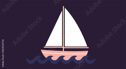 Boat sailing, on dark ocean waves with dark backdrop for children's room decor