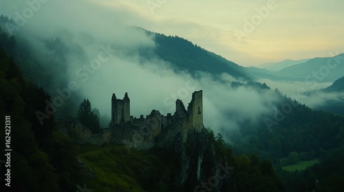 Misty Mountaintop Castle Ruins