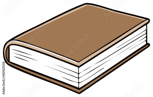 Closed Brown Hardcover Book Resting on White Background Simple Vector Illustration