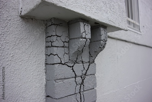 Cracked Concrete Wall Damage Repair and Structural Issue Concept