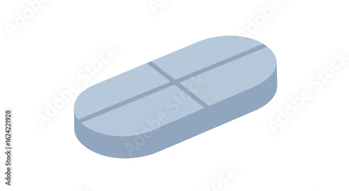 Single light blue pill against the white background for use in medicine