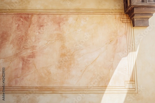 Sunlight Casting Shadows on a Warm Antique Wall for Artistic Interior Decor