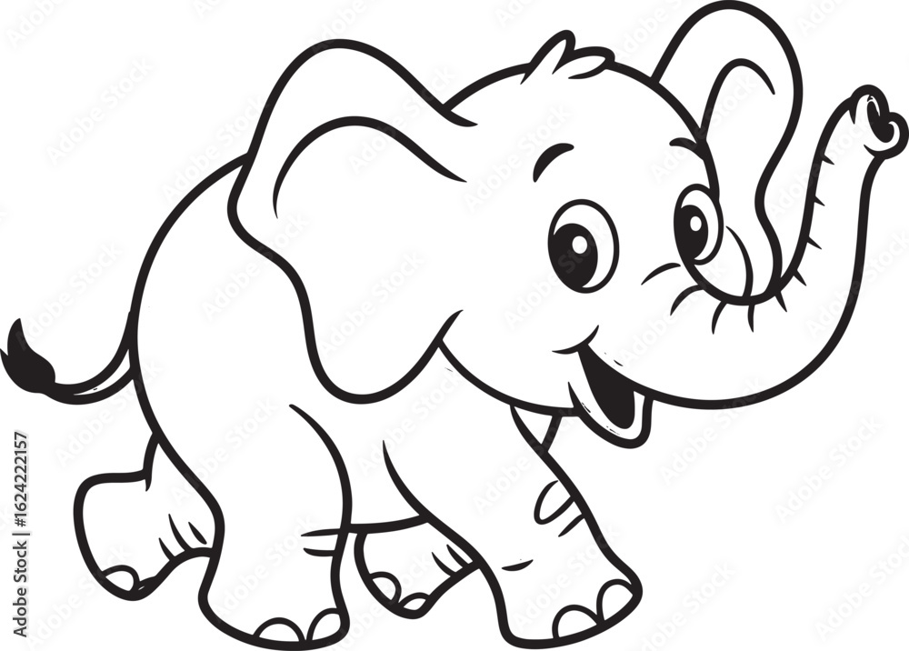 Fototapeta premium Adorable cartoon baby elephant walking happily