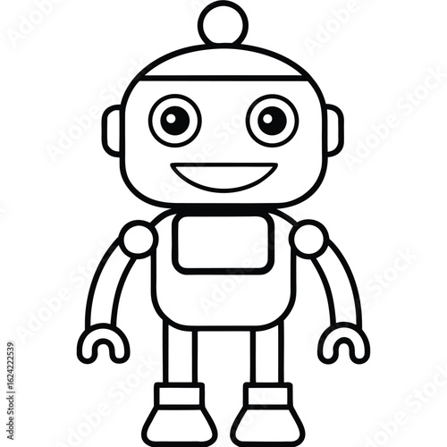 Simple Line Art Illustration Of A Cute Friendly Robot Isolated On White