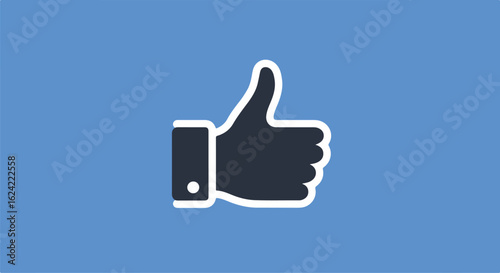Thumbs up gesture. Approval, like, on blue background. Graphic element