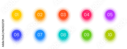 set of colorful circular bullet points on white background